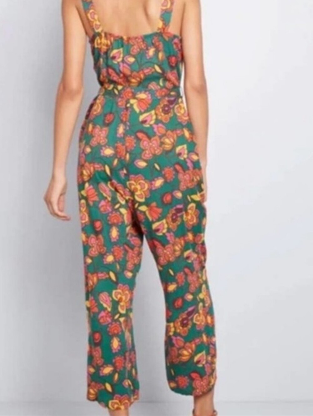 🌼B2G1🌼 Modcloth Teal Floral Tie-Waist Wide-Leg Jumpsuit NWOT - Picture 2 of 11